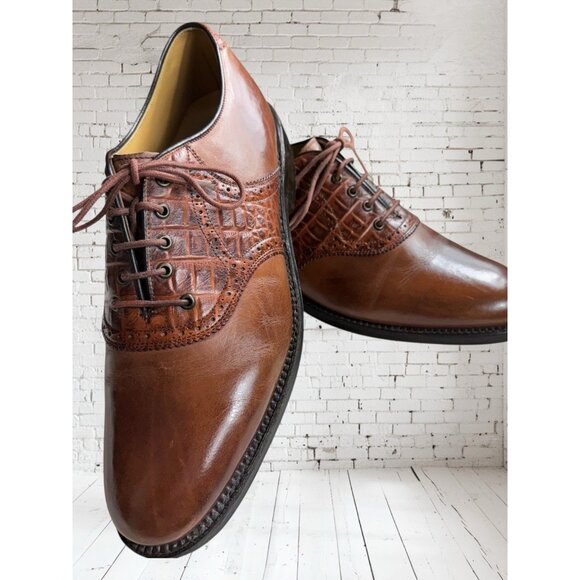 Stuart & Laud Brown Leather Croc Print Oxford Dress Shoes Size 9 D - Picture 1 of 12